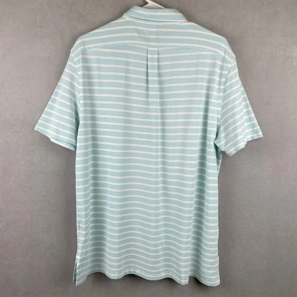 Ralph Lauren Knit Oxford Polo Button Shirt Men L Green Striped Cotton Preppy EUC